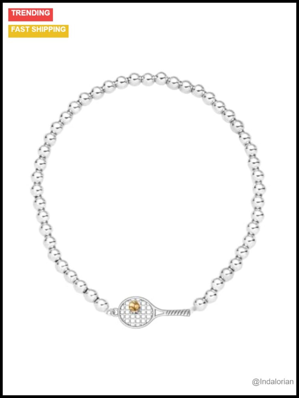 Tennis Racket Charm Gold Bracelet Set 18k Gold Plated Stackable Stretch